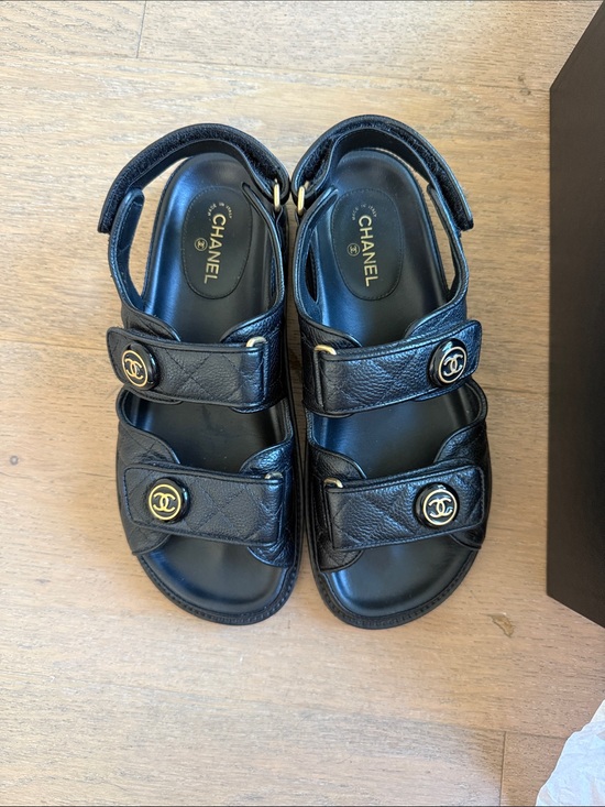 CHANEL Shoes - CHANEL Black Quilted Leather Dad Sandals